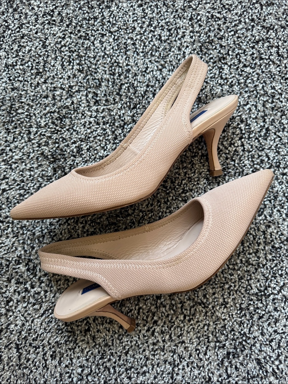 Stuart Weitzman Odette Nude Beige Pointed-Toe Slingback Kitten Heel Pumps - Picture 4 of 6